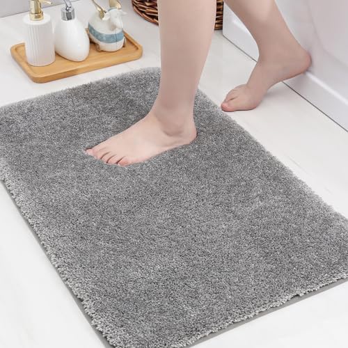 COSY HOMEER Mikrofaser Badematte 40 x 60cm, Superweich und Saugfähig Badteppich rutschfeste, Badvorleger Maschinenwaschbar für Dusche, Badewanne und Schlafzimmer, 100% Polyester, Grau von COSY HOMEER