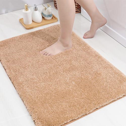 COSY HOMEER Mikrofaser Badematte 60 x 90cm, Superweich und Saugfähig Badteppich rutschfeste, Badvorleger Maschinenwaschbar für Dusche, Badewanne und Schlafzimmer, 100% Polyester, Beige von COSY HOMEER