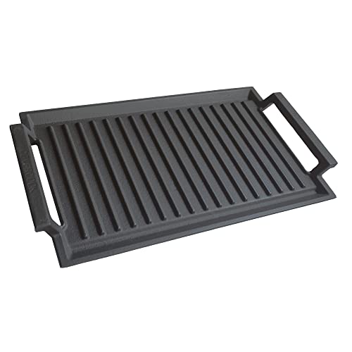 COVERCOOK Gusseisen-Grillpfanne - Grillpfanne - Rechteckige Grillplatte - 2 Griffe - 43 x 23 cm -Grillpfanne für Induktionskochfeld Offener Feuerofen Elektrokochfeld Outdoor-Grills von COVERCOOK