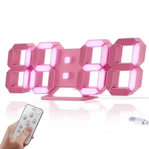 COVERY Digitale 3D-Wanduhr, LED-Schreibtischuhren, 25,4 cm große Zahlen, One-Touch-Lichtschalter für Mädchenzimmer – Alarm, Schlummerfunktion, Temperatur, Fernbedienung, Nachtlicht, automatische von COVERY