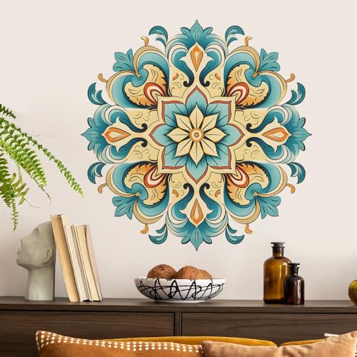 COVPAW Wandtattoo Wandaufkleber Mandala Gold Gelb Lila Grün Wohnzimmer Schlafzimmer Wandsticker Wandbild Boho Style Flur Yoga Wanddeko (Grün) von COVPAW