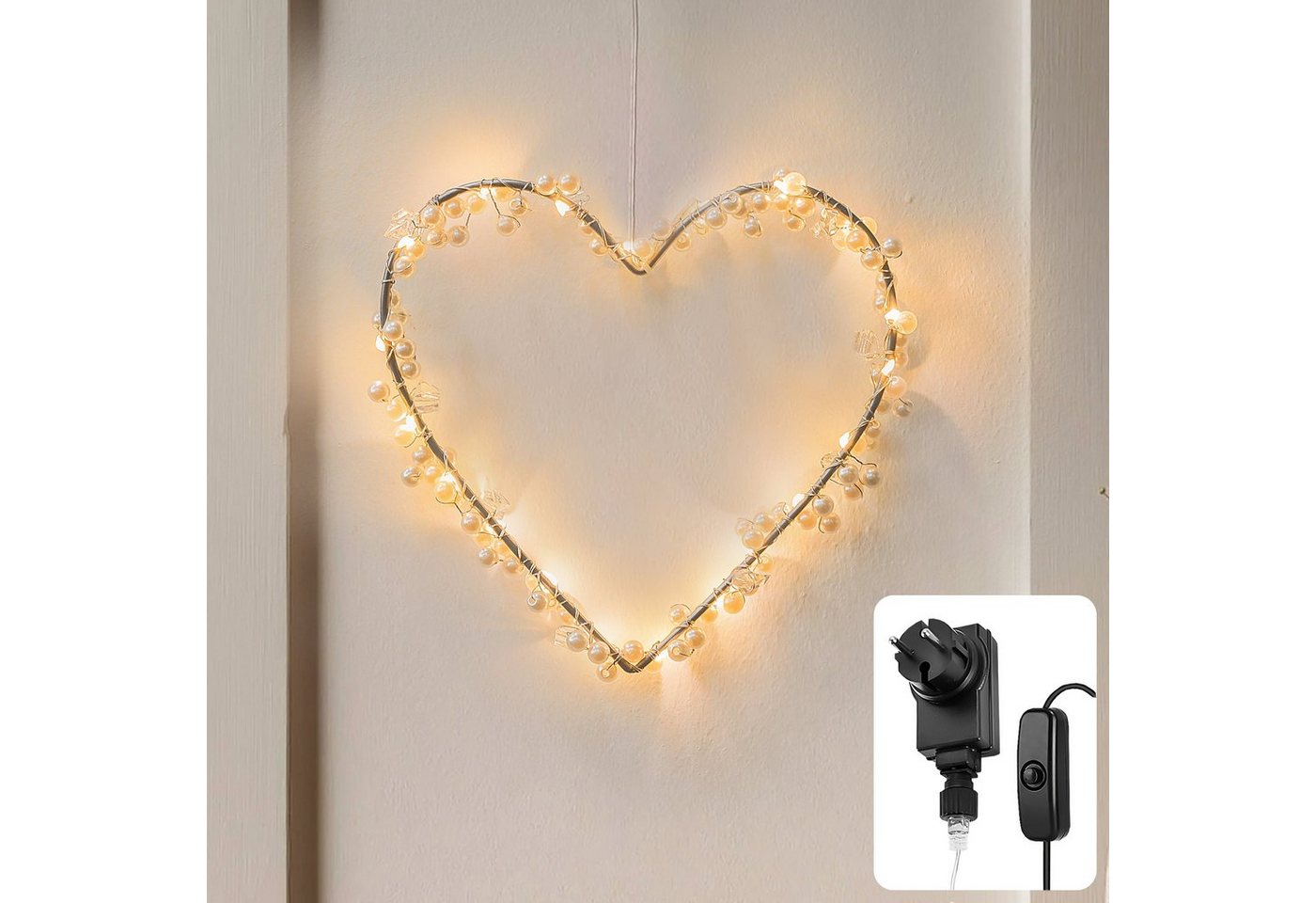 COZY HOME LED-Lichterkette Lichterketten Herz Lichterkranz LED Herz mit Stecker warmweiß Fenster von COZY HOME