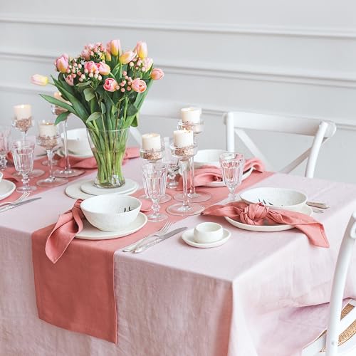 Rechteckige Tischdecke aus Naturleinen – Tischdecke aus weichem Leinen in Zartrosa – Küchentischdecke für Hochzeiten – 145 x 240 cm von COZY LINEN