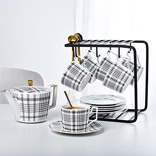 CQZZU Porzellan-Teeservice für Erwachsene, Teeservice mit Teekanne, modernes Kaffeetassen- und Untertassen-Set, Keramik-Kaffeetassen für das Heimbüro, 4 Tassen (6 Tassen) von CQZZU