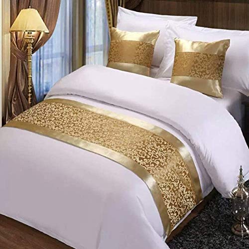 Bettläufer Schal Hotel Golden Flower Satin Jacquard Tagesdecke King Size Home Bettwäsche Schal Bettdecke Schutz Tagesdecken Tagesdecken Weiche Heimdekoration (Color : Gold, Size : 50x240cm (for 1.8m von CRAGCO