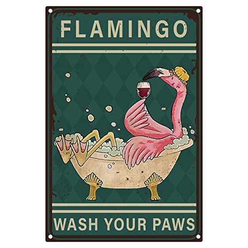 CREATCABIN Flamingo Wash Your Paws Metallblechschild Vintage-Blechschild Lustiges Poster Retro-Plakette Wanddekoration Für Badezimmer Küche Café Zuhause Bar Wohnzimmer Weihnachten Geschenke 20x30cm von CREATCABIN