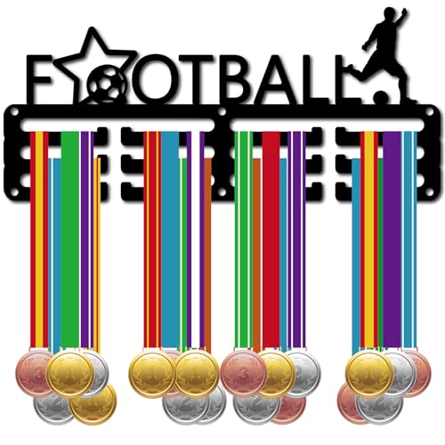 CREATCABIN Fußball-Medaillenhalter,Fußball-Medaillen-Aufhänger,Rack,Sport,Metall Aufhängen,Auszeichnungen,Eisen,Kleine Halterung,Dekor,Auszeichnungen Für,Abzeichen,Rennen,Weihnachten,Schwarz,29x13cm von CREATCABIN