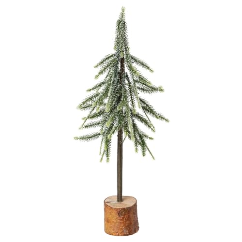 CREATIV green kleine Fichte auf Holzsockel 50cm I stilvoller Weihnachtsdeko Baum mit naturgetreuen Nadeln I Festliche Weihnachten Deko mit Schnee I Mini Weihnachtsbaum ideal als Indoor Deko von CREATIV green