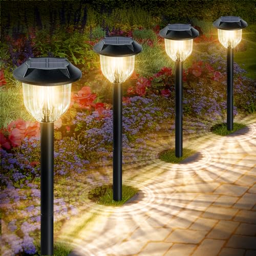 CRLL Solarlampen für Außen, 4 Stück LED Wegeleuchten mit 1000mAh Batterie, IP65 Wasserdicht Solarleuchten Garten, Auto ON/OFF Warmweiß Solarleuchten Garten deko für Draußen, Weg, Rasen, Terrasse, Hof von CRLL