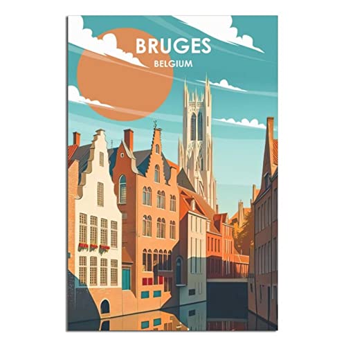CRONDUS Vintage Reiseposter Belgien Brüges Sonnenuntergang Leinwand Wandkunst Poster Dekor Malerei Poster von CRONDUS