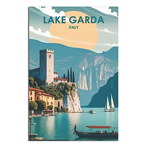 CRONDUS Vintage Reiseposter Italien Gardassee Sonnenuntergang Leinwand Wandkunst Poster Dekor Malerei Poster von CRONDUS