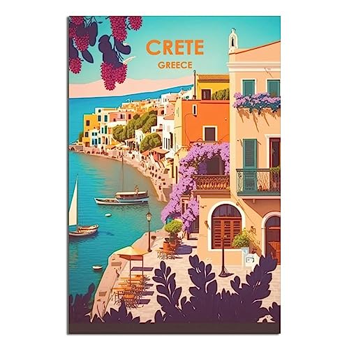 CRONDUS Vintage Reiseposter Sonnenuntergang Kreta Griechenland Leinwand Wandkunst Poster Dekor Malerei Poster von CRONDUS