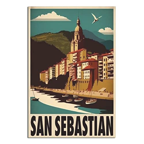 CRONDUS Vintage-Reiseposter Spanien San Sebastián Leinwand Wandkunst Poster Dekor Malerei Poster von CRONDUS