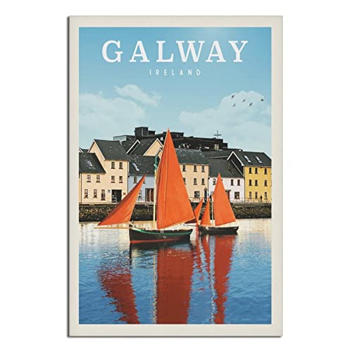 CRONDUS Galway Irland Vintage Reiseposter Leinwand Wandkunst Poster Dekor Malerei Poster von CRONDUS