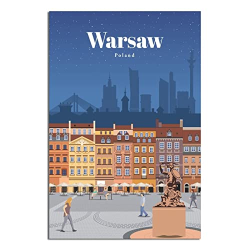 Vintage Polen Warschau Reiseposter Leinwand Wandkunst Poster Dekor Malerei Poster von CRONDUS