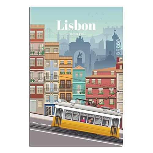 Vintage Reiseposter Lissabon Leinwand Wandkunst Poster Dekor Malerei Poster von CRONDUS