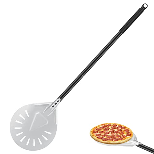 CRROEL Perforiert Pizzaschaufel Pizzaschieber 7zoll, Hart Eloxiertes Aluminium Pizzaschieber mit 52 CM Metallgriff für den Grill oder für Backofen Pizzaofen von CRROEL