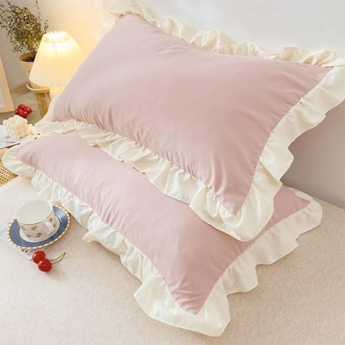 CSHWXY Stück weiß-rosa Kissenbezüge, Bettwäsche, einfarbig, Kissenbezug, Prinzessinnen-Kissenbezug, Schutz mit Rüschen, mehrere Größen für Erwachsene und Kinder, Hellrosa, 48 cm x 74 cm CSHWXY Stück weiß-rosa Kissenbezüge, Bettwäsche, einfarbig, Kissenbezug, Prinzessinnen-Kissenbezug, Schutz mit Rüschen, mehrere Größen für Erwachsene und Kinder, Hellrosa, 48 cm x 74 cm von CSHWXY