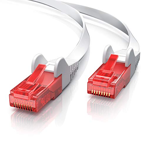 CSL - 15m - CAT.6 Ethernet Gigabit LAN Netzwerkkabel - Flachbandkabel - Verlegekabel RJ45-10 100 1000Mbit s - Patchkabel flach - abwärtskompatibel - weiß von CSL-Computer