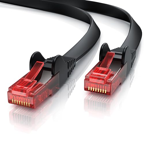 CSL - 20m Cat 6 Netzwerkkabel Flach - Gigabit Ethernet LAN - RJ45 Kabel Flachbandkabel Verlegekabel - 10 100 1000 Mbit s - Patchkabel Flachkabel - schwarz von CSL-Computer