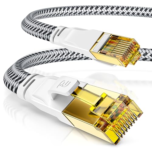 CSL - 30m CAT 7 Netzwerkkabel Flach 40 Gbits - Baumwollmantel - LAN Kabel Patchkabel Datenkabel - CAT.7 Gigabit RJ45 Ethernet Cable - 10000 Mbits Geschwindigkeit - Flachbandkabel - Verlegekabel von CSL-Computer