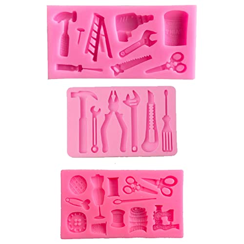 CTForest Silikonformen Fondant 3 Teiliges Set, 3D Harte Werkzeuge Silikon, Schraubenschlüssel Kuchenform, Geeignet für die Herstellung von Kuchen(Rosa) von CTForest