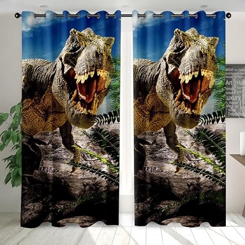 CTQTZ Dinosaurier Blickdichter Vorhänge Mit Ösen Prähistorische Tiere Verdunkelungsvorhänge Mit Ösen 150x166 cm (BreitexHöhe) 2er Set Gardinen für Dekoration Kinderzimmer von CTQTZ