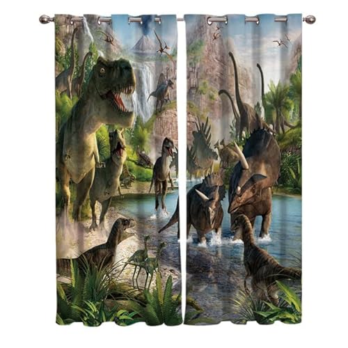 CTQTZ Dinosaurier Kinder Blickdichte Vorhänge Dschungel Tiere Wildtiere Dino Verdunkelungsvorhänge Mit Ösen 140x160 cm (BreitexHöhe) 2er Set Gardinen für Dekoration Kinderzimmer von CTQTZ