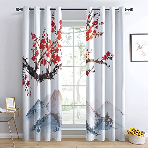 CTQTZ Japanische Ukiyoe Kinder Blickdichte Vorhänge Sakura Japanischer Stil Verdunkelungsvorhänge Mit Ösen 140x160 cm (BreitexHöhe) 2er Set Gardinen für Dekoration Kinderzimmer von CTQTZ