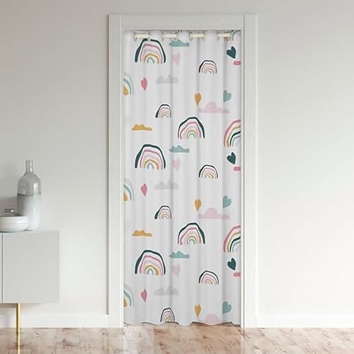 CTQTZ Kind Regenbogen Türvorhang, 132x203cm(BxH) Blickdicht Thermo Gardinen Vorhang Karikatur Regenbogen Wolke Blackout Vorhang mit Ösen für Schlafzimmer Tür Schrank Vorhang von CTQTZ