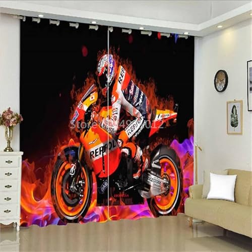 CTQTZ Motorrad Muster Blickdichter Vorhänge Mit Ösen Motorrad Motorrad Fahrer Verdunkelungsvorhänge Mit Ösen 150x166 cm (BreitexHöhe) 2er Set Gardinen für Dekoration Kinderzimmer von CTQTZ