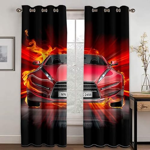 CTQTZ Sportwagen Blickdichter Vorhänge Mit Ösen rotes Auto Verdunkelungsvorhänge Mit Ösen 150x166 cm (BreitexHöhe) 2er Set Gardinen für Dekoration Kinderzimmer von CTQTZ