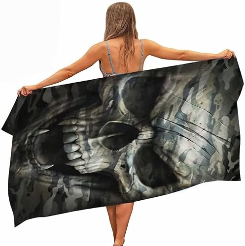 CTQTZ Strandtuch & Badetuch groß Halloween Totenkopf Schädel Gothic Style 3D Skull 90x180cm Mikrofaser Strand-Handtuch & Bade-Handtuch von CTQTZ