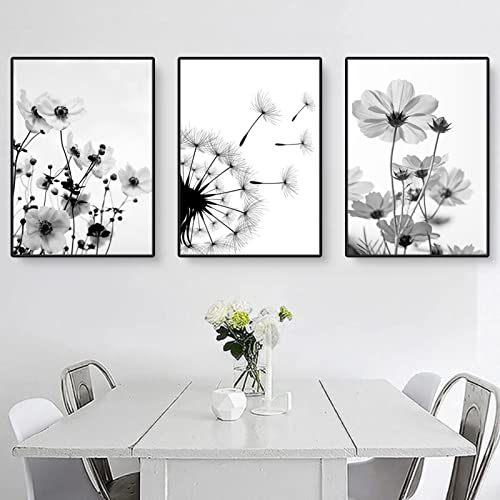 CULASIGN 3er Poster Set,Schwarz Weiß Schmetterlinge, Blumen und Löwenzahn, Moderne Bilder Set, Wandbilder OHNE Rahmen, Home Deko für Schlafzimmer und Wohnzimmer (B,50x70cm) von CULASIGN