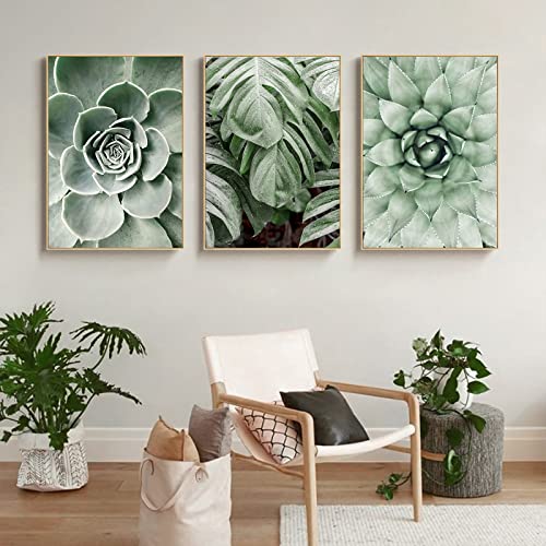 CULASIGN 3er Set Premium Poster,Moderne Grüne Pflanzen Poster Set Bilder,Grüne Blätt Bilder für Schlafzimmer Wohnzimmer Deko,Ohne Rahmen (A, 50x70cm) von CULASIGN