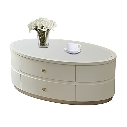 Beistelltisch, moderner Luxus-Couchtisch mit einzigartigem Schreibtisch und stabiler Basis, ovaler Sofatisch mit 2 großen Schubladen, für Wohnzimmer und Büro, Couchtisch von CUNTO