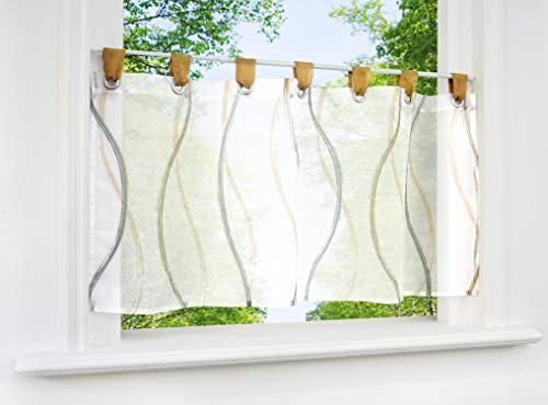 CURTAIN LAND Scheibengardine Voile Bistrogardine mit Wellen Muster transparenter Kurzstore mit Schlaufen (HxB 45x90cm, Sand) von CURTAIN LAND