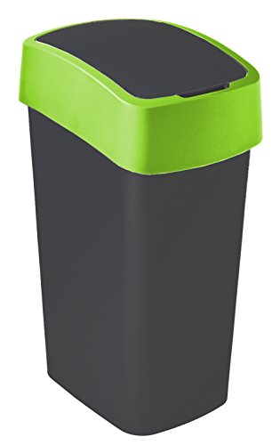 Curver Abfalleimer Flip Bin 50l in schwarz/grün, Plastik, 35 x 25 x 10 cm von Curver