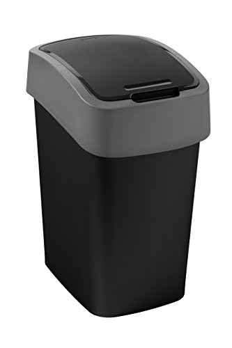 Curver Mehrzweck-Abfallbehälter Flip 25L in schwarz/grau, Plastik, 34 x 26 x 47 cm von Curver