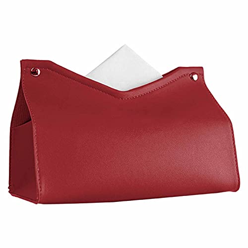 CUSROS Taschentuchbox, spezielle modische Taschentuchbox, Serviettenspender, elegante Taschentuchbox, Kunstleder, rechteckige V-Öffnung, Papierhalter für Zuhause, rot von CUSROS