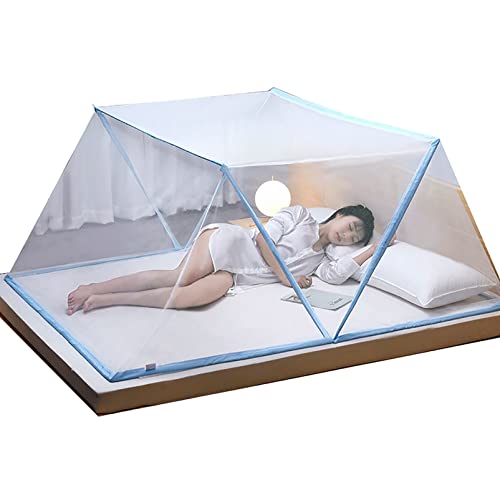 CUTTE Klappbarer Moskitonetz-Betthimmel, Studentenwohnheim Sommer-Moskitonetz Tragbarer Betthimmel für Mädchen, Betthimmel für Einzelnes Kingsize-Bett,Blue,190x135x80cm von CUTTE