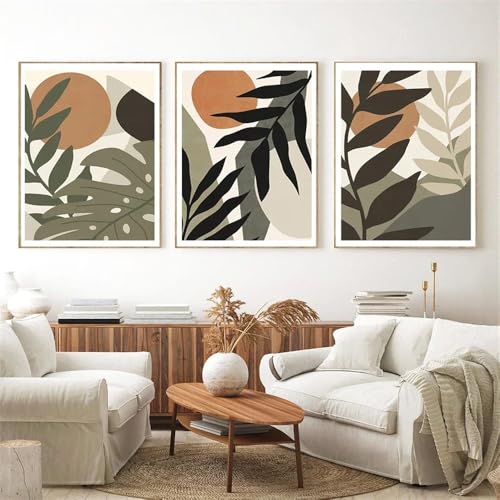 3Er-Set Boho-Blätter Sonne Tropische Pflanzen Wandkunst Abstrakte Leinwandmalerei Nordische Poster Drucke Wandbilder für Wohnzimmer Küche Zimmer Dekoration - 50 * 70 Cm - (Ohne Rahmen) von CWBLYZ