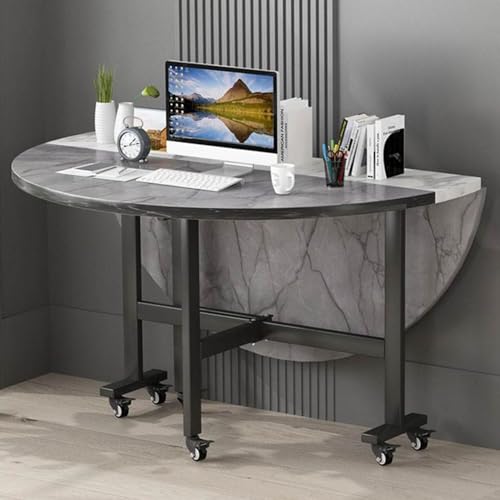 CWGQQ Kleiner runder Drop-Leaf-Küchentisch, mobiler klappbarer Esstisch mit 6 Rollen, Beistelltisch mit Marmorstruktur und Tischplatte für kleine Räume von CWGQQ