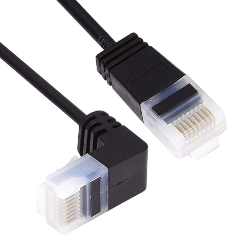 CY Ultradünnes, schlankes Cat6-Ethernet-Kabel, RJ45, nach unten abgewinkeltes UTP-Netzwerkkabel, Patchkabel, 90 Grad, Cat6a LAN für Laptop, Router, TV-Box, 1,0 m von CY