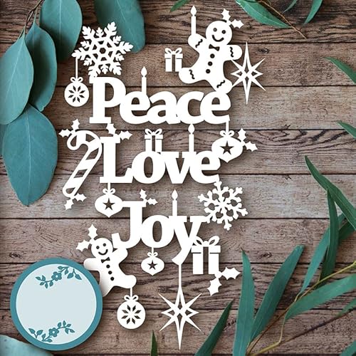 Weihnachten Stanzformen für Kartenherstellung Xmas Schneeflocke Zuckerstange Metall Stanzformen für DIY Scrapbooking Papier Basteln Frieden Liebe Freude Alphabet Metall Stanzschablone Form Kunstbedarf von CYFUN DESIGN