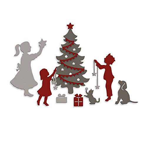 Weihnachtsbaum Kinder Mädchen und Jungen Hunde Stern stirbt für die Kartenherstellung Weihnachten Neue Geschenkbox Metallschneidwürfel für die Papierherstellung Scrapbooking Prägeschablonen von CYFUN DESIGN