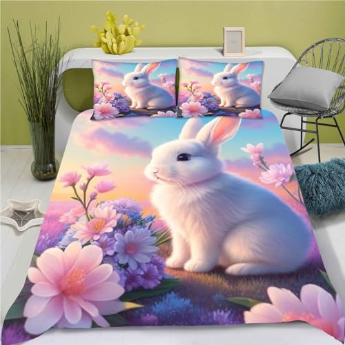 CYSYLQW Kaninchen Bettwäsche, Rabbit Tiere Bettwäsche 135x200 Für Jugendliche, Cartoon Bettwäsche-Set 3D Drucken Bettbezug (135 x 200 cm,3) von CYSYLQW