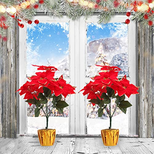 CYYZB 2 Stück künstliche Weihnachtssterne im Topf, 45 cm, künstlicher Weihnachtsstern, getopft, künstlicher Weihnachtsstern, Arrangement für Hochzeit, Esstisch, Blumen-Zuhause von CYYZB