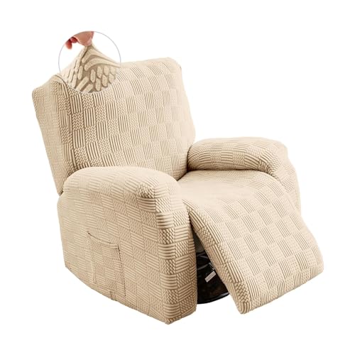 CZADMXP Sesselbezug 4-teilige Jacquard Ruhesessel Bezüge Stretchhusse für Relaxsessel Sessel-Überwürfe, Sesselschoner Für Fernsehsessel Liege Sessel (Beige) von CZADMXP