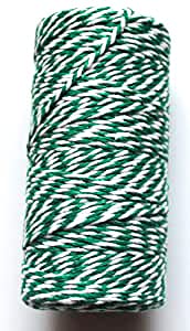 CaPiSo 100m Baumwolle 2mm Bäckerschnur Kordel Bäckerkordel Schleifenband Geschenkband Dekorationsband für Garten Haus Weihnachten Basteln Dekorieren (Dunkelgrün-Weiss, 100m) von CaPiSo